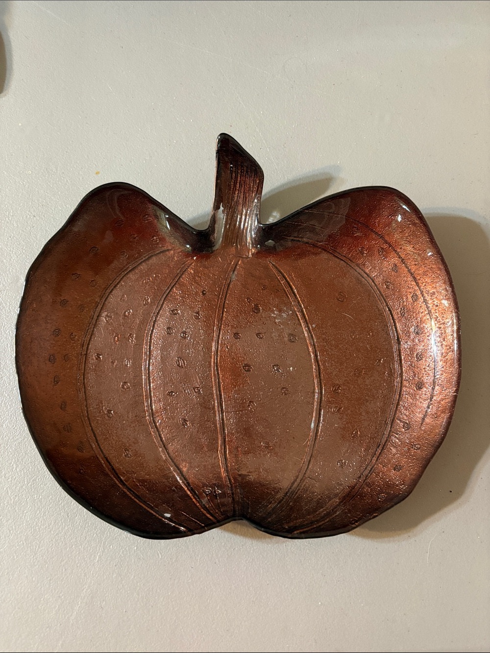 Copper-Tone Pumpkin Decorative Tray